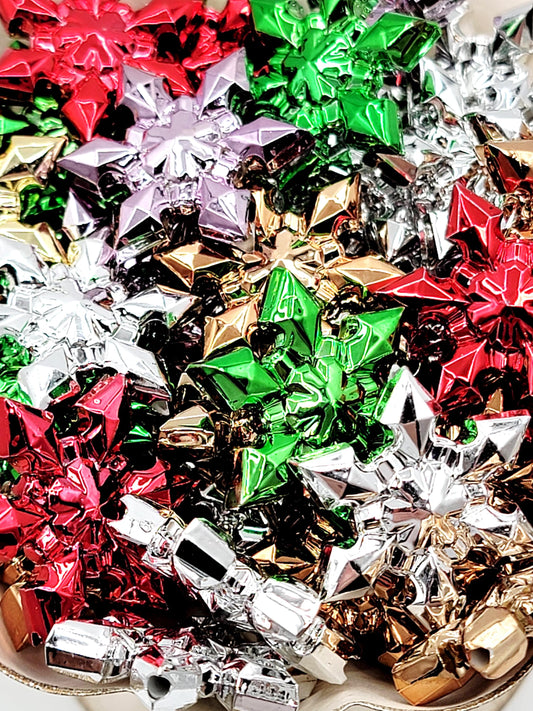 Metallic Acrylic Snowflake Christmas Beads (Set of 2), Sparkly Holiday Beads for DIY Crafts