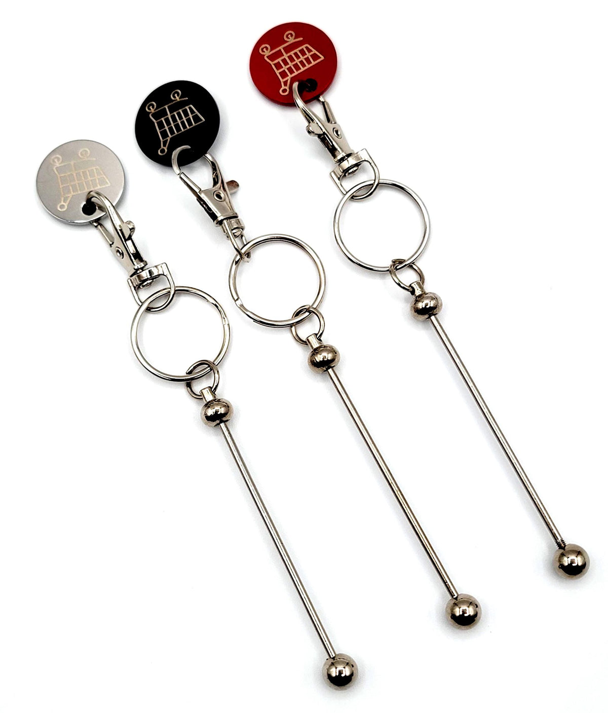Reusable Shopping Cart Coin Keychain, Metal Beadable Keychain Bar for Big Beads,  DIY Blank Keychains