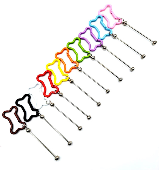 Dog Bone Shape Metal Carabiner Beadable Keychain Bar , Colorful Blank DIY Keychain for Big Beads