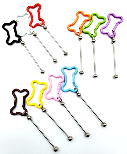 Dog Bone Shape Metal Carabiner Beadable Keychain Bar , Colorful Blank DIY Keychain for Big Beads