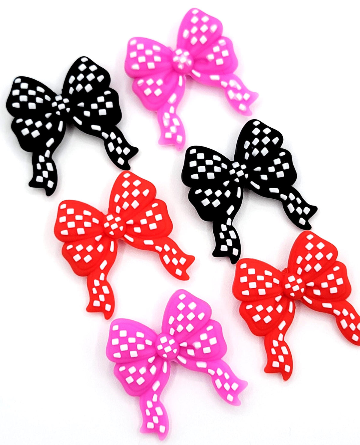 Checkered Silicone Bow Bead with Tail , Focal Bead for Beadable Pens, Keychains & Badge Reels (Set of 2)