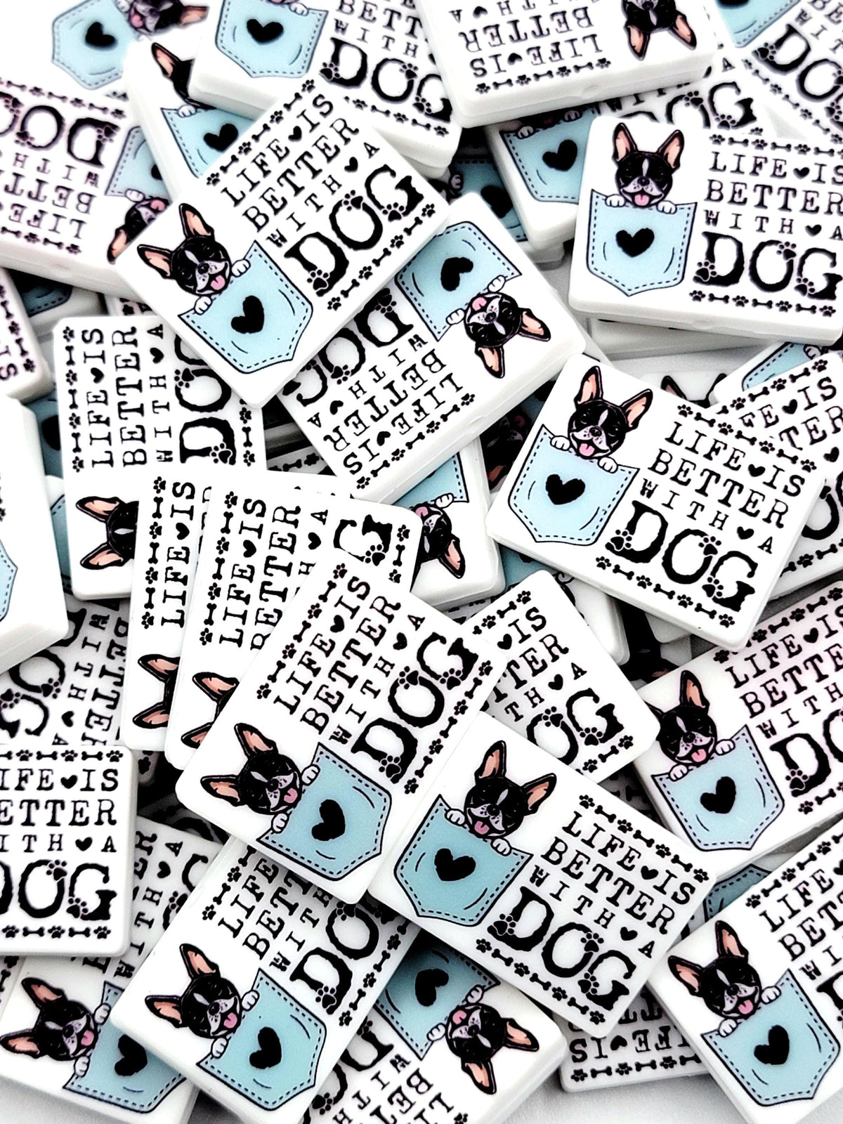 Life Is Better With a Dog Boston Terrier Silicone Focal Bead, Dog Mom Pen Beads, Dog Lover Craft Bead Pocket Dog Design (Set of 2)