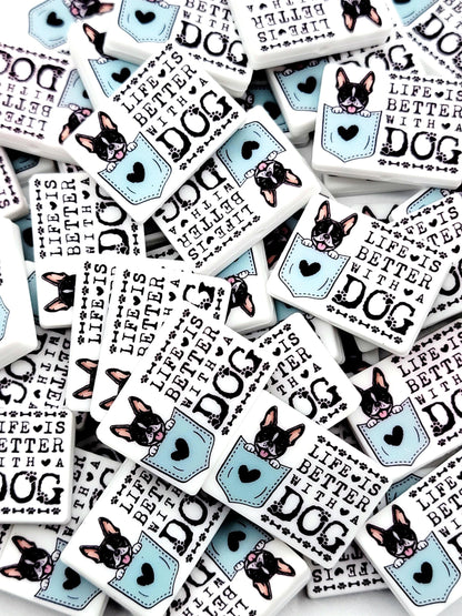 Life Is Better With a Dog Boston Terrier Silicone Focal Bead, Dog Mom Pen Beads, Dog Lover Craft Bead Pocket Dog Design (Set of 2)