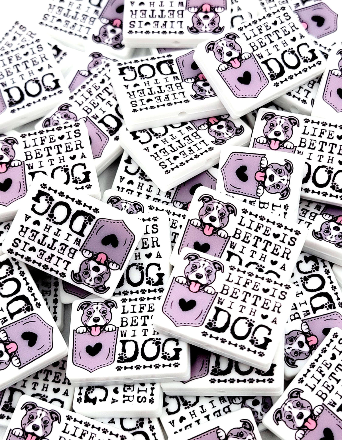 Life Is Better With a Dog Gray Pitbull Silicone Focal Bead, Dog Mom Pen Beads, Dog Lover Craft Bead Pocket Dog Design (Set of 2)