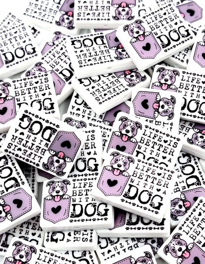 Life Is Better With a Dog Gray Pitbull Silicone Focal Bead, Dog Mom Pen Beads, Dog Lover Craft Bead Pocket Dog Design (Set of 2)