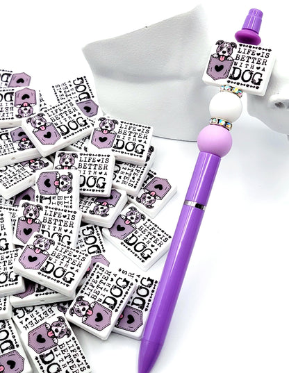 Life Is Better With a Dog Gray Pitbull Silicone Focal Bead, Dog Mom Pen Beads, Dog Lover Craft Bead Pocket Dog Design (Set of 2)