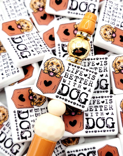 Life Is Better With a Dog Doodle Silicone Focal Bead, Dog Mom Pen Beads, Dog Lover Craft Bead Pocket Dog Design (Set of 2)