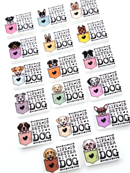 Life Is Better With a Dog Doodle Silicone Focal Bead, Dog Mom Pen Beads, Dog Lover Craft Bead Pocket Dog Design (Set of 2)