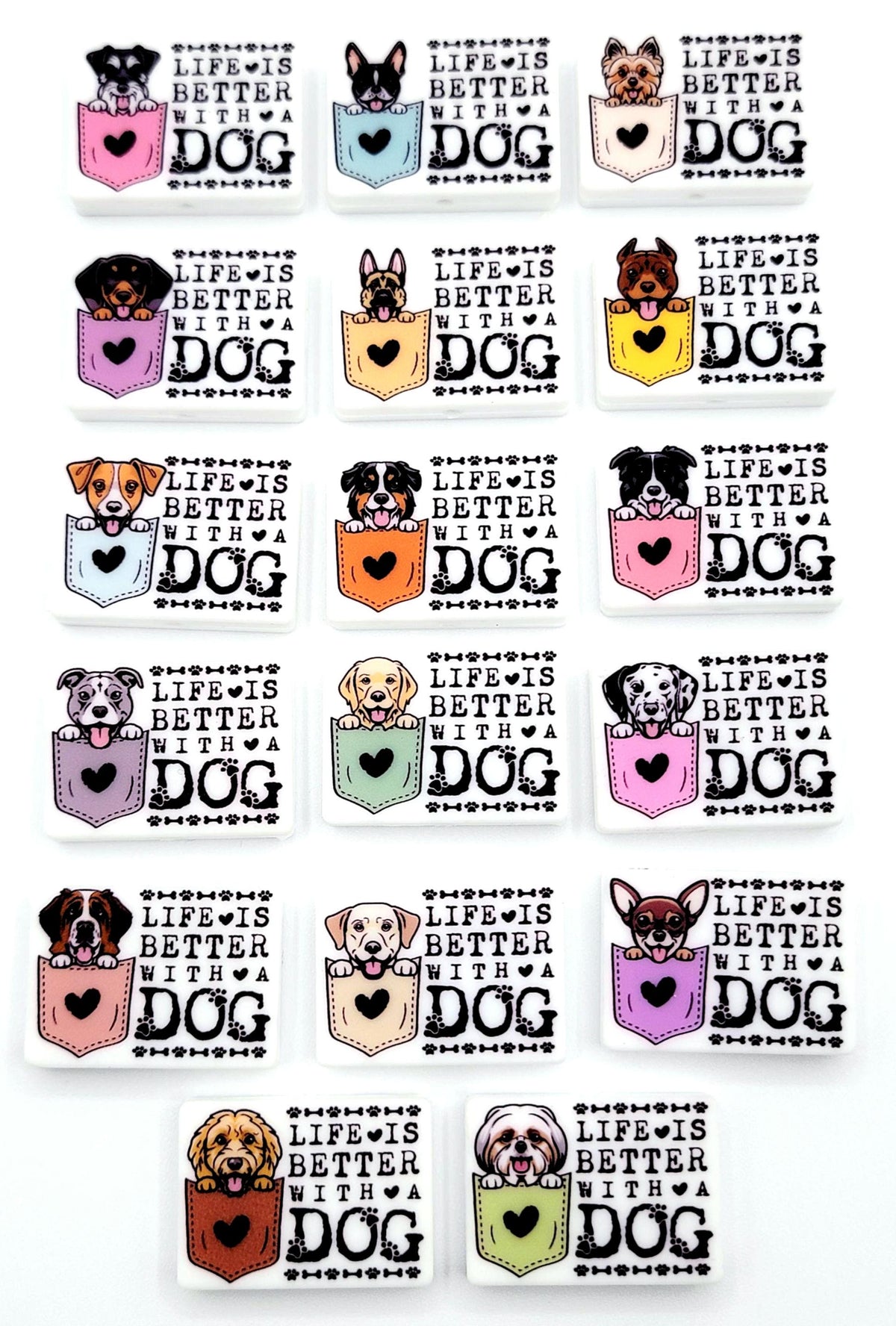 Life Is Better With a Dog Doodle Silicone Focal Bead, Dog Mom Pen Beads, Dog Lover Craft Bead Pocket Dog Design (Set of 2)