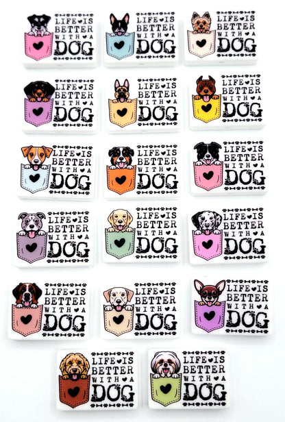 Life Is Better With a Dog Doodle Silicone Focal Bead, Dog Mom Pen Beads, Dog Lover Craft Bead Pocket Dog Design (Set of 2)