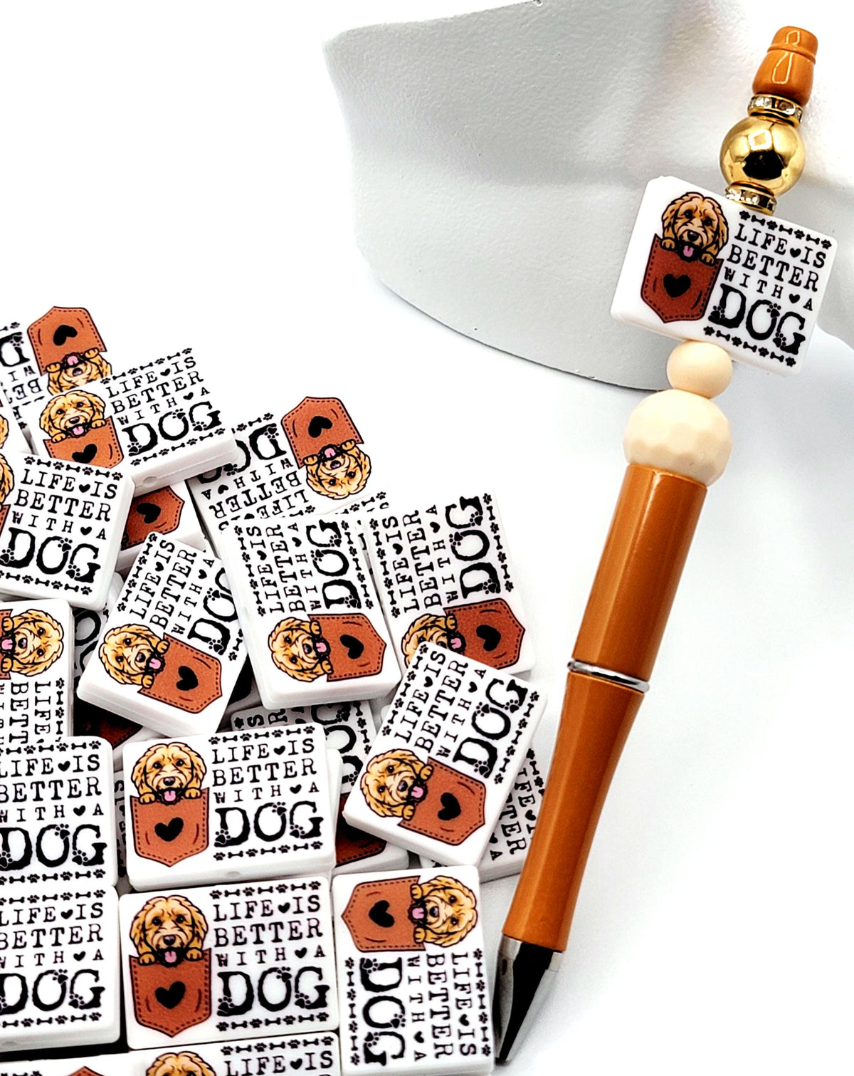 Life Is Better With a Dog Doodle Silicone Focal Bead, Dog Mom Pen Beads, Dog Lover Craft Bead Pocket Dog Design (Set of 2)