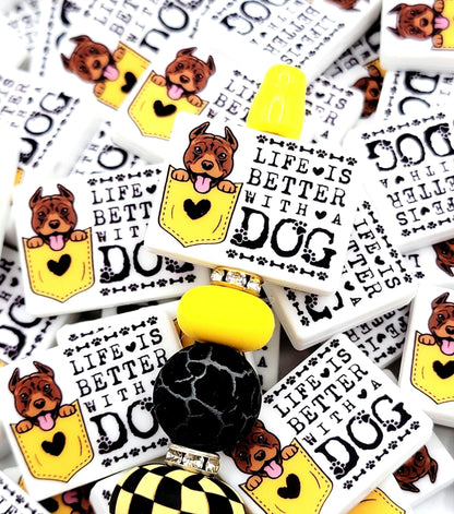 Life Is Better With a Dog Brown Pitbull Silicone Focal Bead, Dog Mom Pen Beads, Dog Lover Craft Bead Pocket Dog Design (Set of 2)