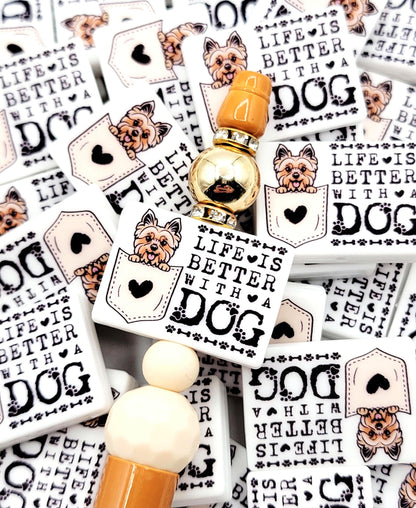 Life Is Better With a Dog Yorkie Silicone Focal Bead ,Yorkshire Terrier Dog Mom Pen Bead ,Dog Lover Craft Bead, Pocket Dog Design (Set of 2)