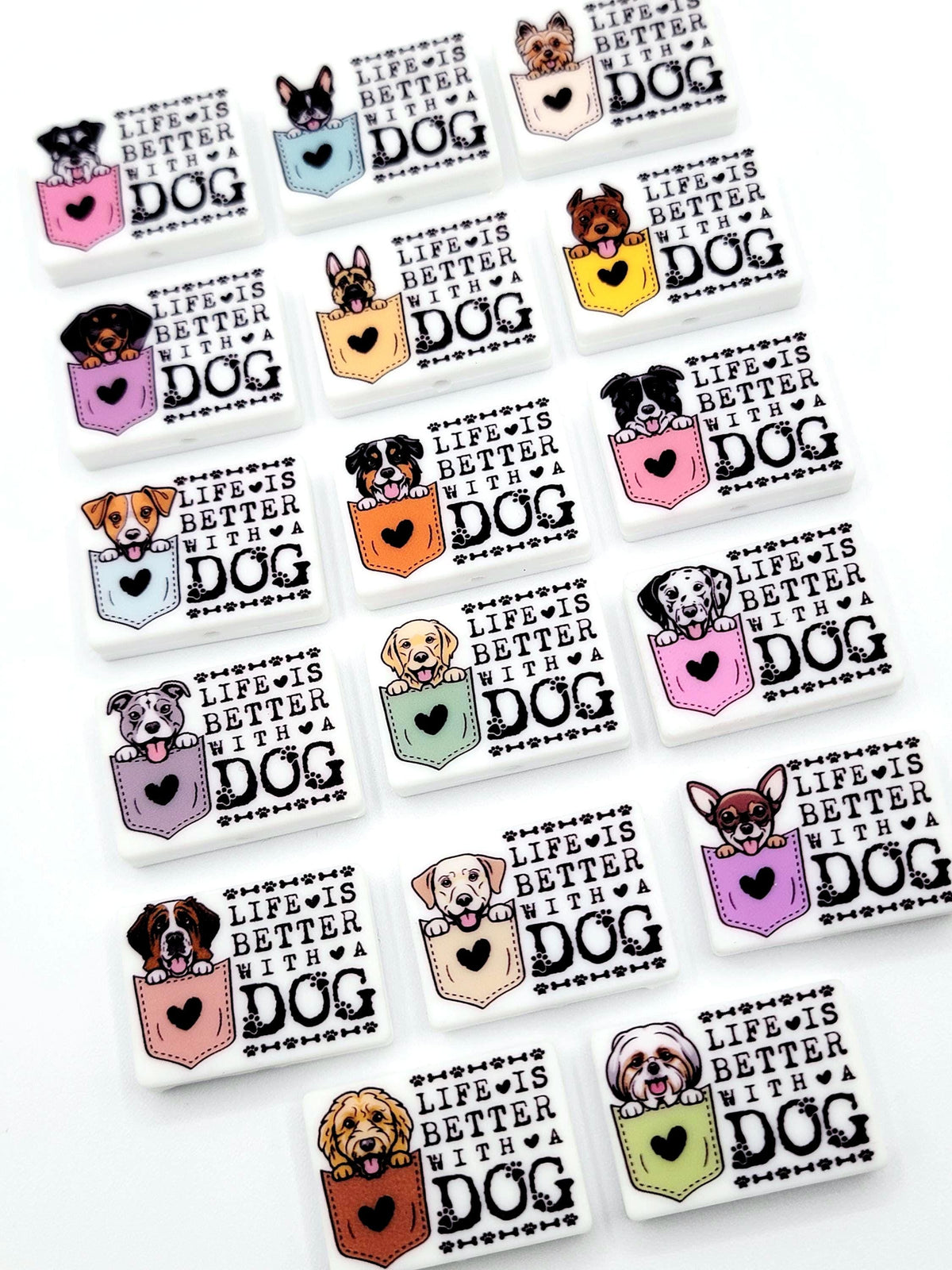 Life Is Better With a Dog Yorkie Silicone Focal Bead ,Yorkshire Terrier Dog Mom Pen Bead ,Dog Lover Craft Bead, Pocket Dog Design (Set of 2)
