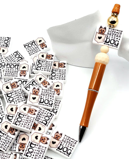 Life Is Better With a Dog Yorkie Silicone Focal Bead ,Yorkshire Terrier Dog Mom Pen Bead ,Dog Lover Craft Bead, Pocket Dog Design (Set of 2)