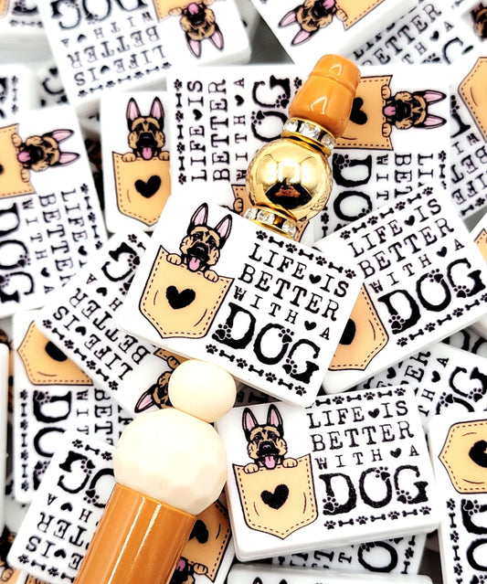 Life Is Better With a Dog German Shepherd Silicone Focal Bead, Dog Mom Pen Beads, Dog Lover Craft Bead Pocket Dog Design (Set of 2)