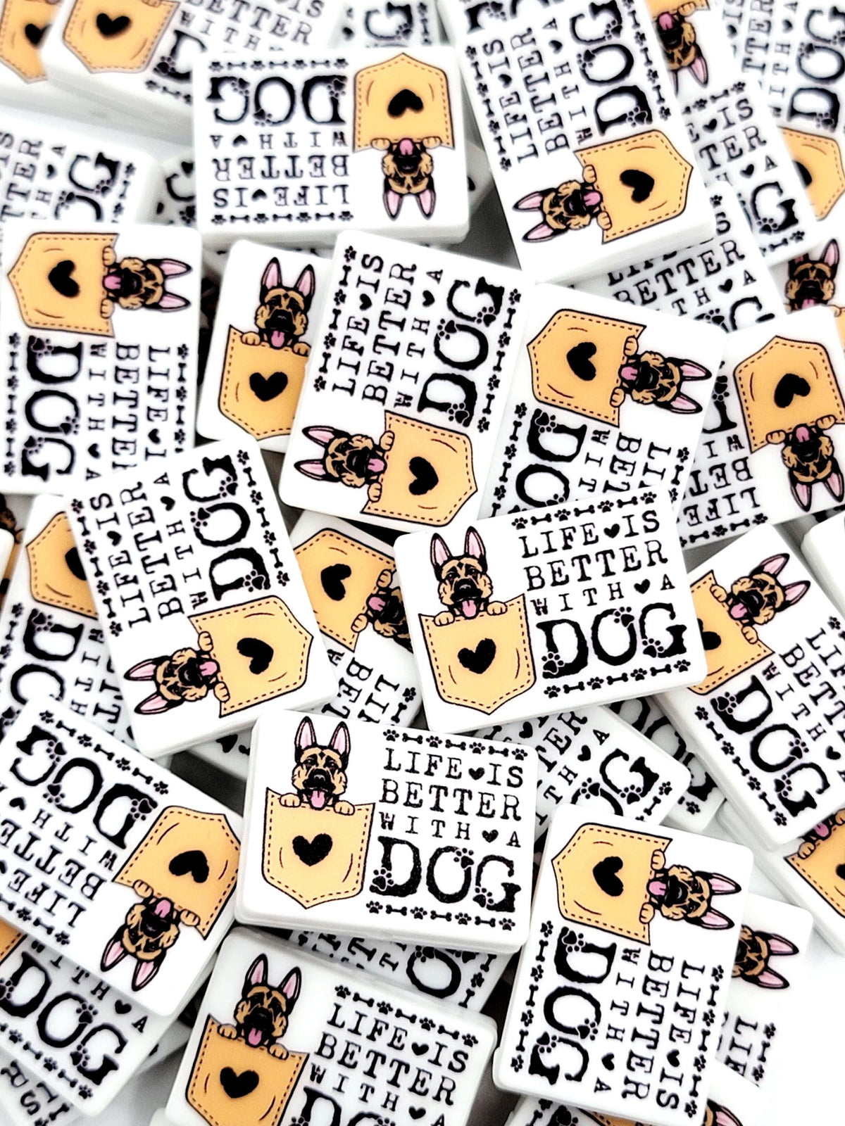 Life Is Better With a Dog German Shepherd Silicone Focal Bead, Dog Mom Pen Beads, Dog Lover Craft Bead Pocket Dog Design (Set of 2)