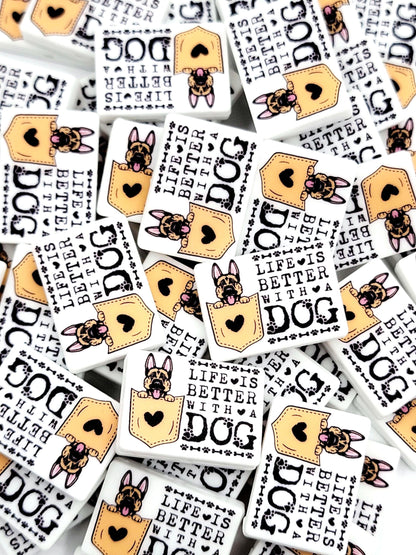 Life Is Better With a Dog German Shepherd Silicone Focal Bead, Dog Mom Pen Beads, Dog Lover Craft Bead Pocket Dog Design (Set of 2)