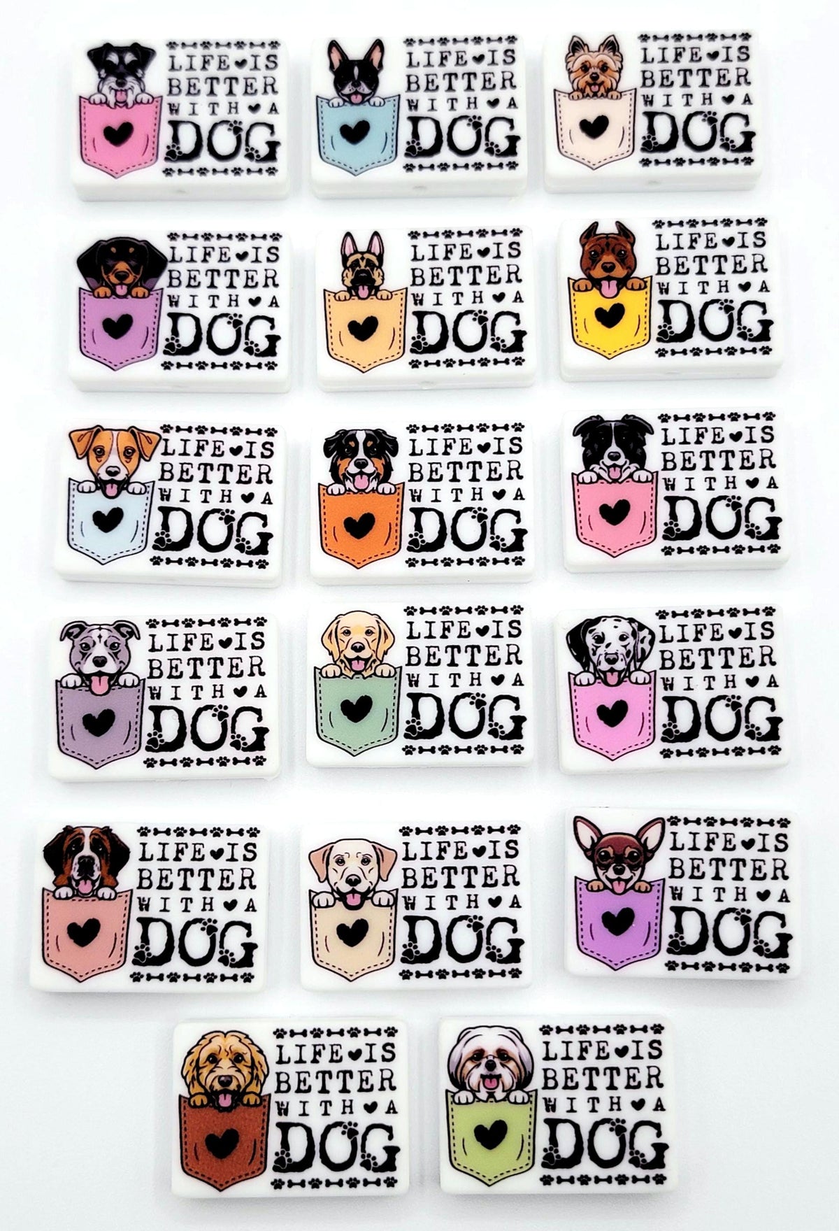 Life Is Better With a Dog German Shepherd Silicone Focal Bead, Dog Mom Pen Beads, Dog Lover Craft Bead Pocket Dog Design (Set of 2)