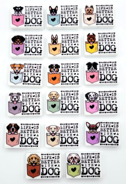 Life Is Better With a Dog German Shepherd Silicone Focal Bead, Dog Mom Pen Beads, Dog Lover Craft Bead Pocket Dog Design (Set of 2)