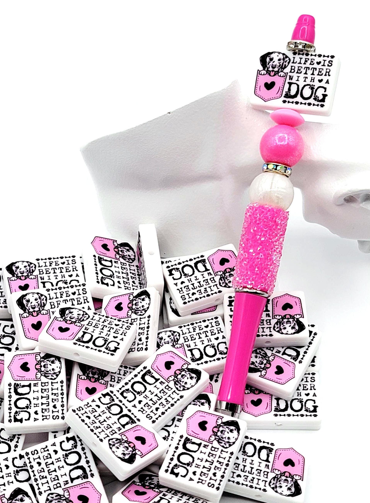 Life Is Better With a Dog Dalmatian Silicone Focal Bead, Dog Mom Pen Beads, Dog Lover Craft Bead Pocket Dog Design (Set of 2)