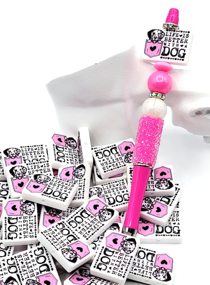 Life Is Better With a Dog Dalmatian Silicone Focal Bead, Dog Mom Pen Beads, Dog Lover Craft Bead Pocket Dog Design (Set of 2)