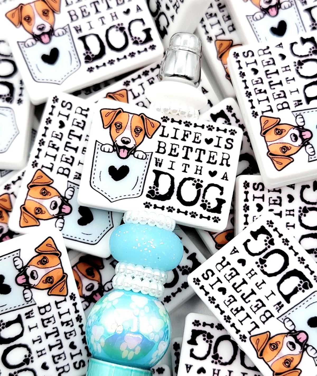Life Is Better With a Dog Jack Russell Silicone Focal Bead, Dog Mom Pen Beads, Dog Lover Craft Bead Pocket Dog Design (Set of 2)