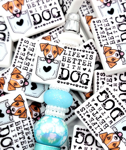 Life Is Better With a Dog Jack Russell Silicone Focal Bead, Dog Mom Pen Beads, Dog Lover Craft Bead Pocket Dog Design (Set of 2)