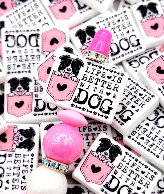 Life Is Better With a Dog Border Collie Silicone Focal Bead, Dog Mom Pen Beads, Dog Lover Craft Bead Pocket Dog Design (Set of 2)