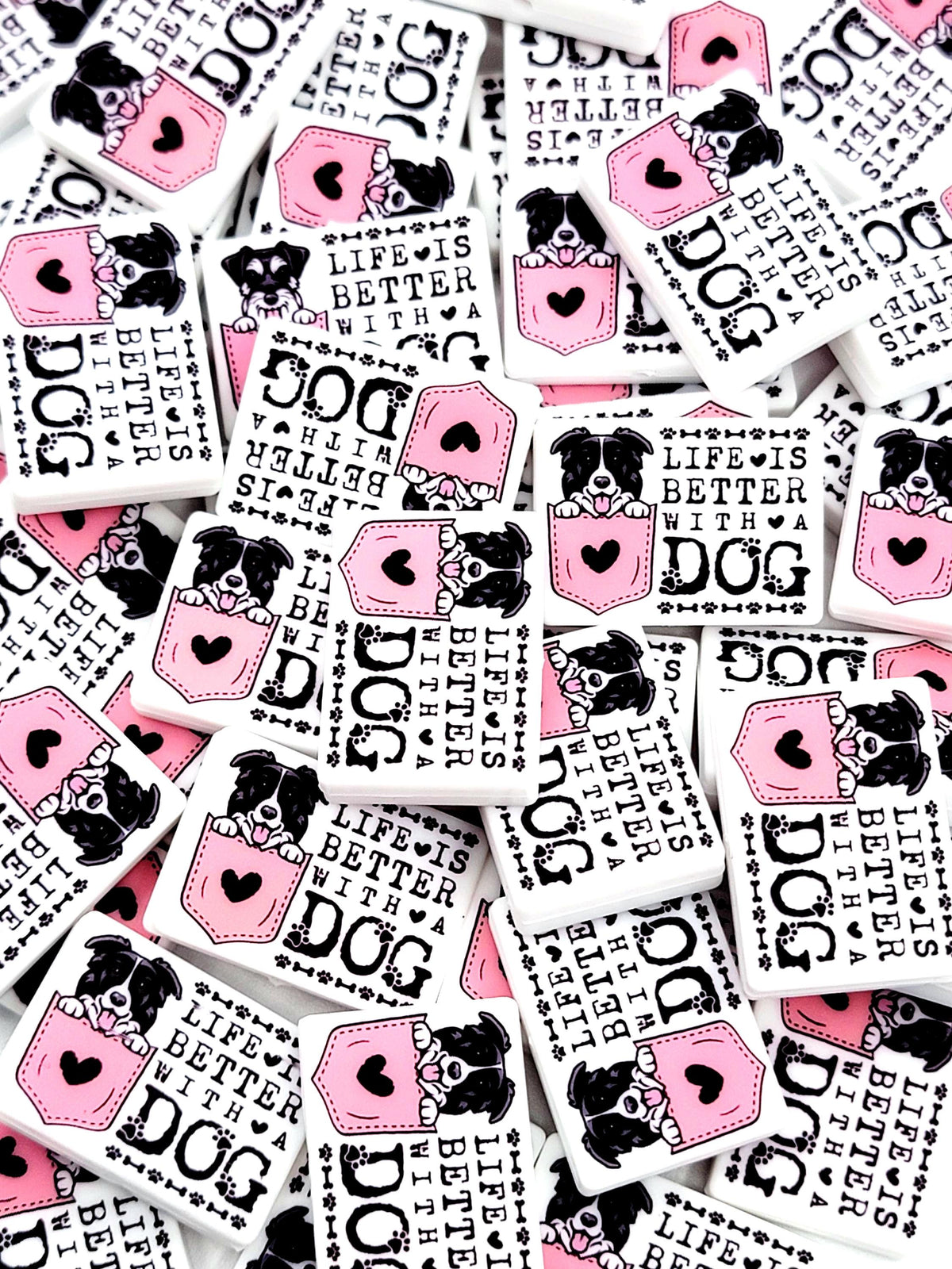 Life Is Better With a Dog Border Collie Silicone Focal Bead, Dog Mom Pen Beads, Dog Lover Craft Bead Pocket Dog Design (Set of 2)