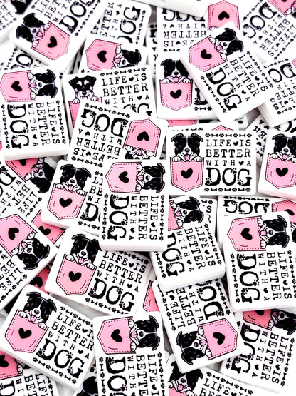 Life Is Better With a Dog Border Collie Silicone Focal Bead, Dog Mom Pen Beads, Dog Lover Craft Bead Pocket Dog Design (Set of 2)