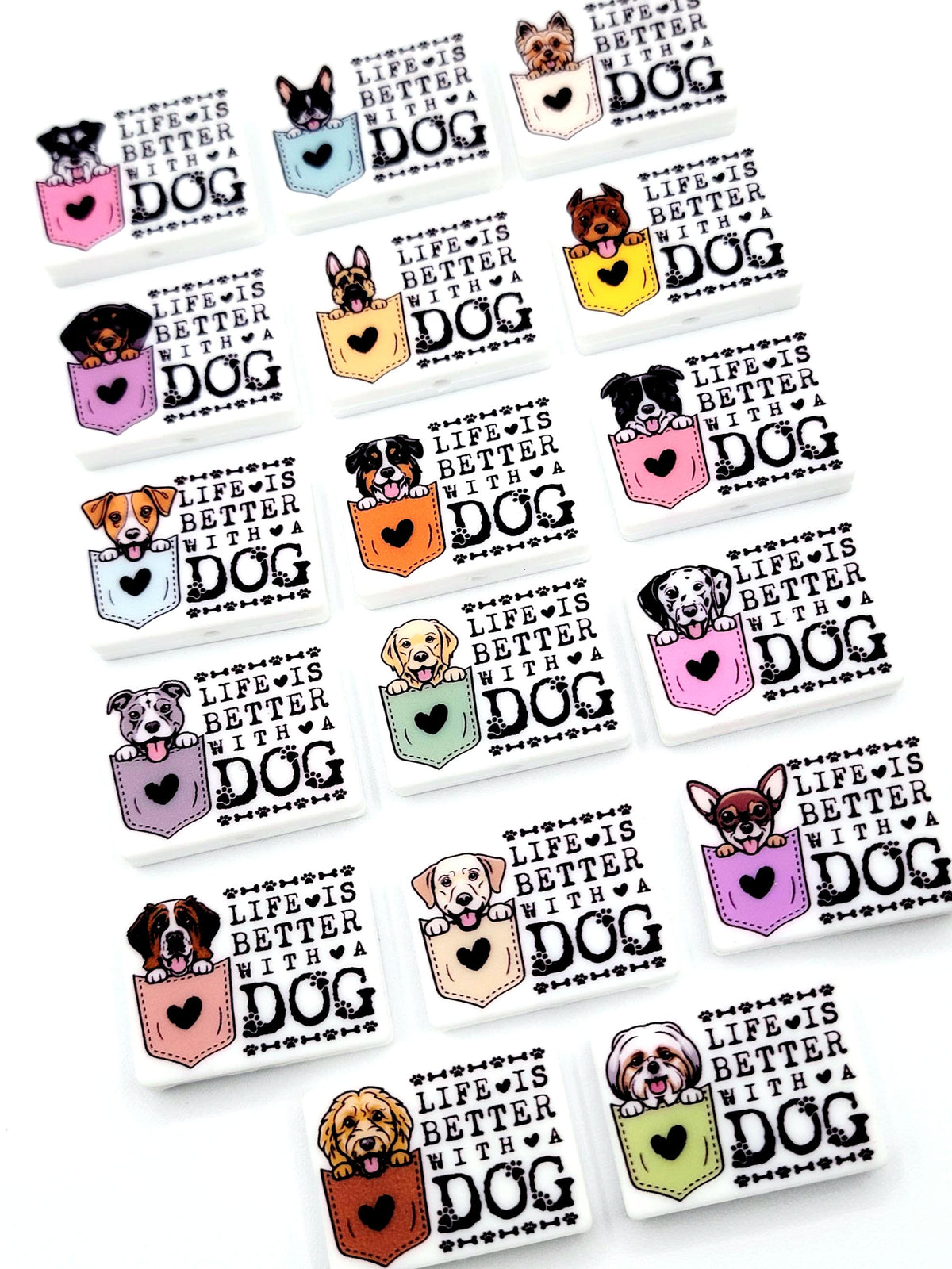 Life Is Better With a Dog Border Collie Silicone Focal Bead, Dog Mom Pen Beads, Dog Lover Craft Bead Pocket Dog Design (Set of 2)