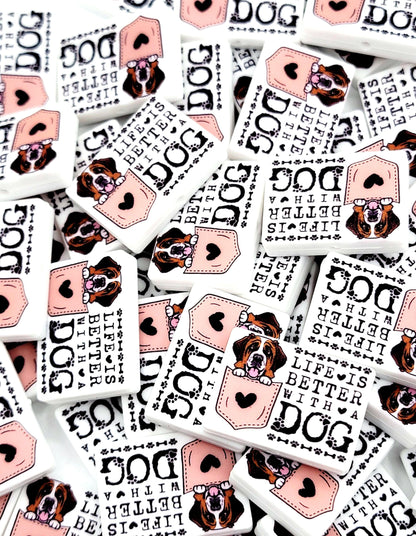 Life Is Better With a Dog Saint Bernard Silicone Focal Bead, Dog Mom Pen Beads, Dog Lover Craft Bead Pocket Dog Design (Set of 2)
