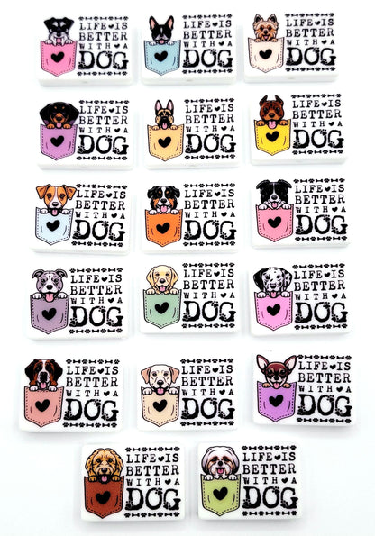Life Is Better With a Dog Saint Bernard Silicone Focal Bead, Dog Mom Pen Beads, Dog Lover Craft Bead Pocket Dog Design (Set of 2)