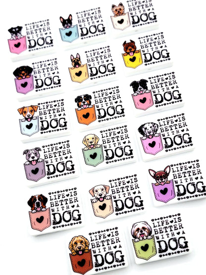 Life Is Better With a Dog Saint Bernard Silicone Focal Bead, Dog Mom Pen Beads, Dog Lover Craft Bead Pocket Dog Design (Set of 2)