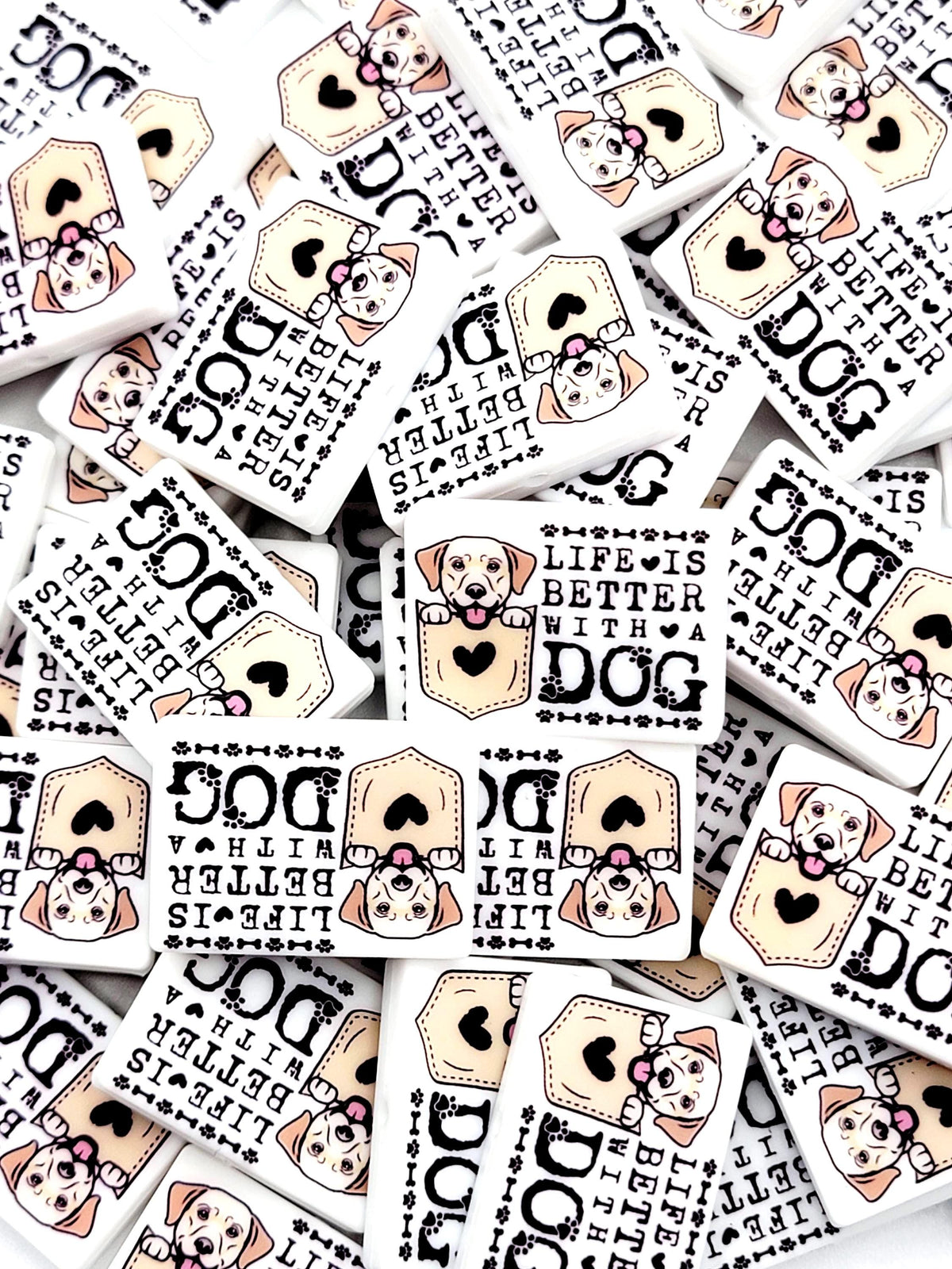 Life Is Better With a Dog Labrador Silicone Focal Bead , Golden Labrador Retriever Dog Lover Craft Bead, Pocket Dog Design (Set of 2)