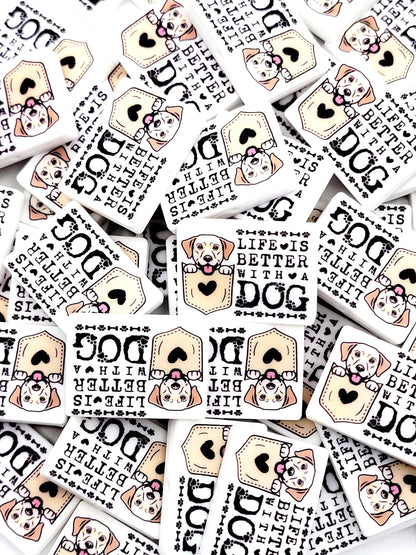 Life Is Better With a Dog Labrador Silicone Focal Bead , Golden Labrador Retriever Dog Lover Craft Bead, Pocket Dog Design (Set of 2)