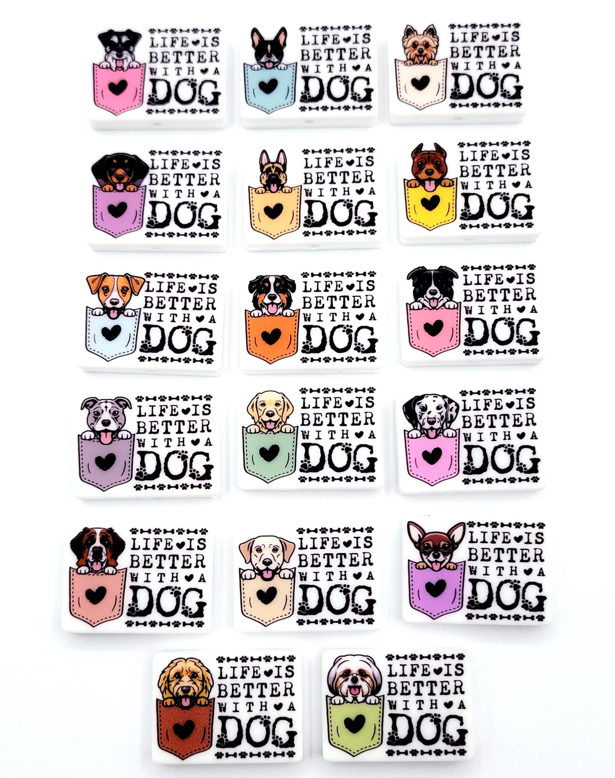 Life Is Better With a Dog Golden Retriever Silicone Focal Bead ,Golden Retriever Dog Mom Pen Bead, Pocket Dog Design, Dog Lover (Set of 2)