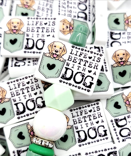 Life Is Better With a Dog Golden Retriever Silicone Focal Bead ,Golden Retriever Dog Mom Pen Bead, Pocket Dog Design, Dog Lover (Set of 2)