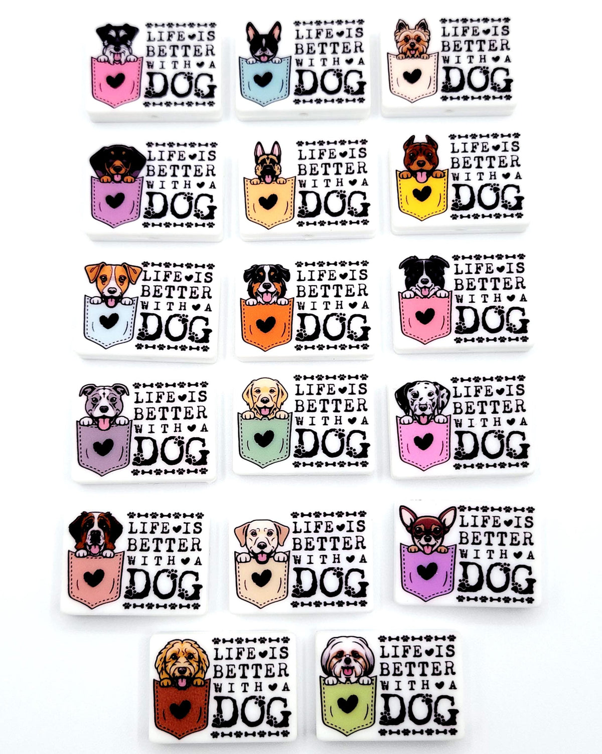 Life Is Better With a Dog Shih Tzu Silicone Focal Bead , Shih Tzu Dog Mom Pen Bead ,Dog Lover Craft Bead, Pocket Dog Design (Set of 2)
