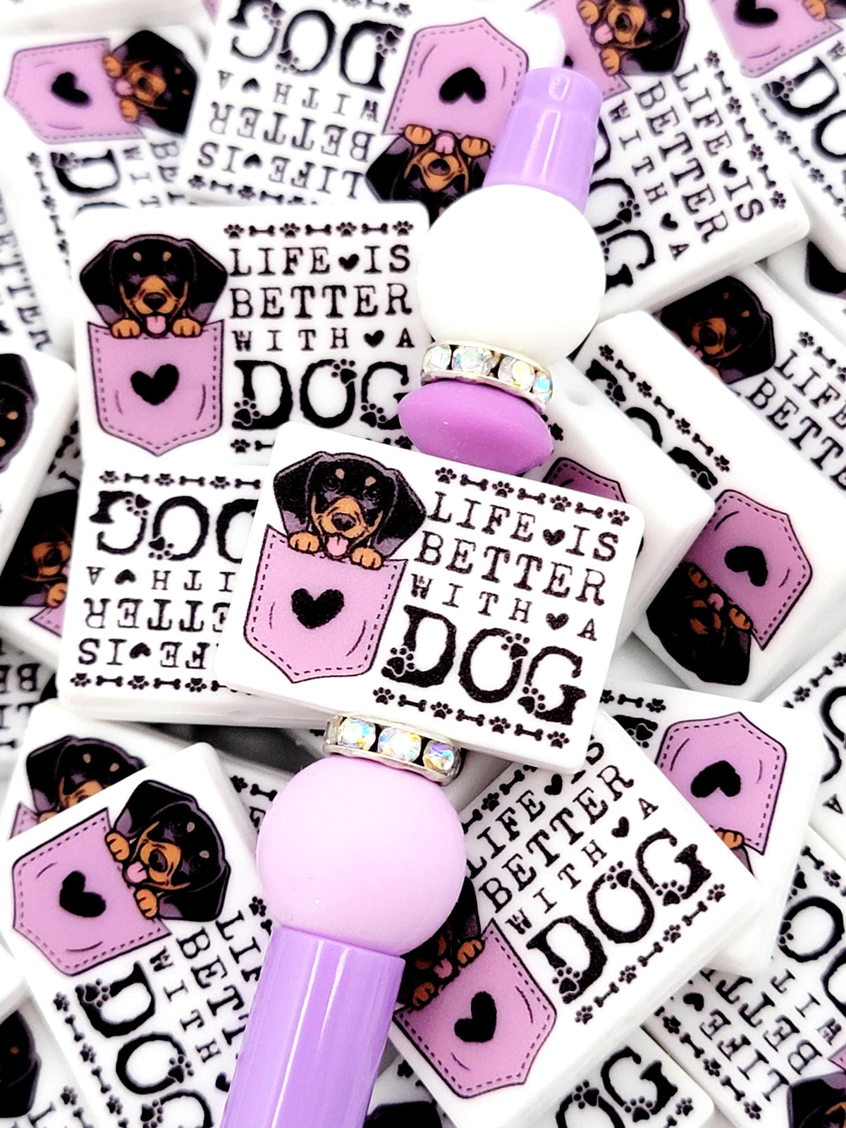 Life Is Better With a Dog Dachshund Silicone Focal Bead ,Brown Dachshund Dog Mom Pen Bead ,Dog Lover Craft Bead, Pocket Dog Design (Set of 2)