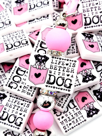 Life Is Better With a Dog Schnauzer Silicone Focal Bead, Dog Mom Pen Beads, Dog Lover Craft Bead Pocket Dog Design (Set of 2)
