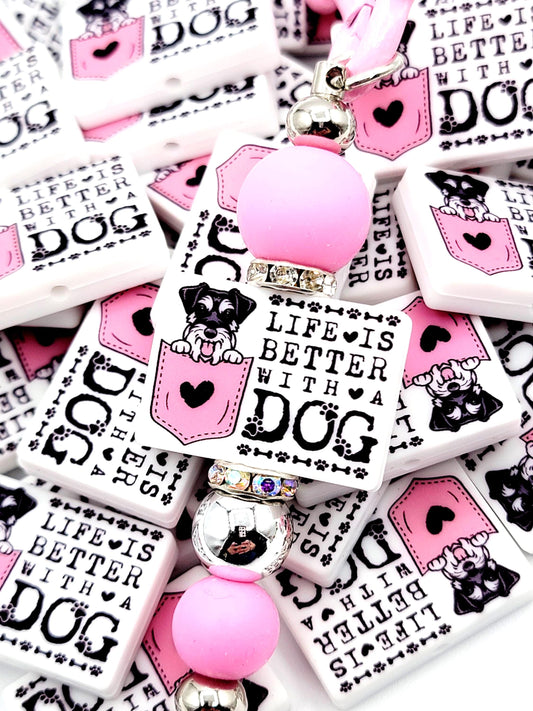 Life Is Better With a Dog Schnauzer Silicone Focal Bead, Dog Mom Pen Beads, Dog Lover Craft Bead Pocket Dog Design (Set of 2)