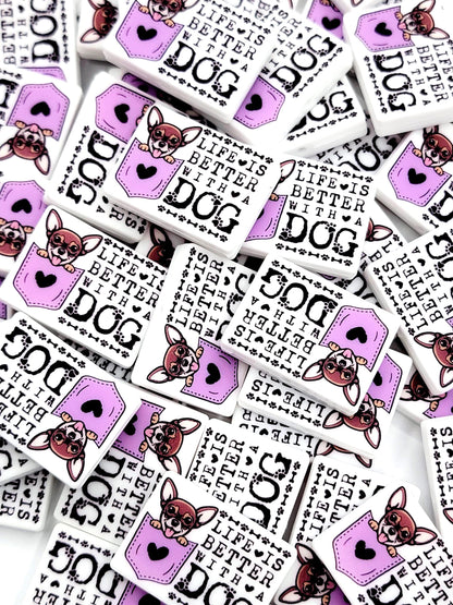 Life Is Better With a Dog Chihuahua Silicone Focal Bead ,Brown Chihuahua Dog Mom Pen Bead,Dog Lover Craft Bead, Pocket Dog Design (Set of 2)