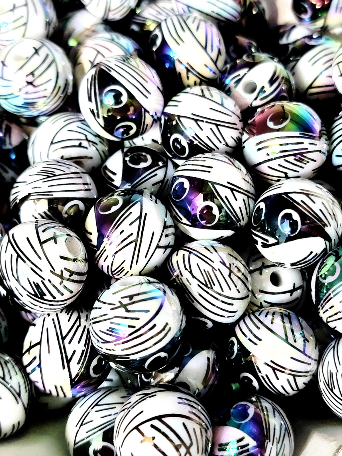 16mm Halloween Mummy Acrylic Beads (Set of 10) – Spooky Chunky Beads for Bags, Pens & Keychains