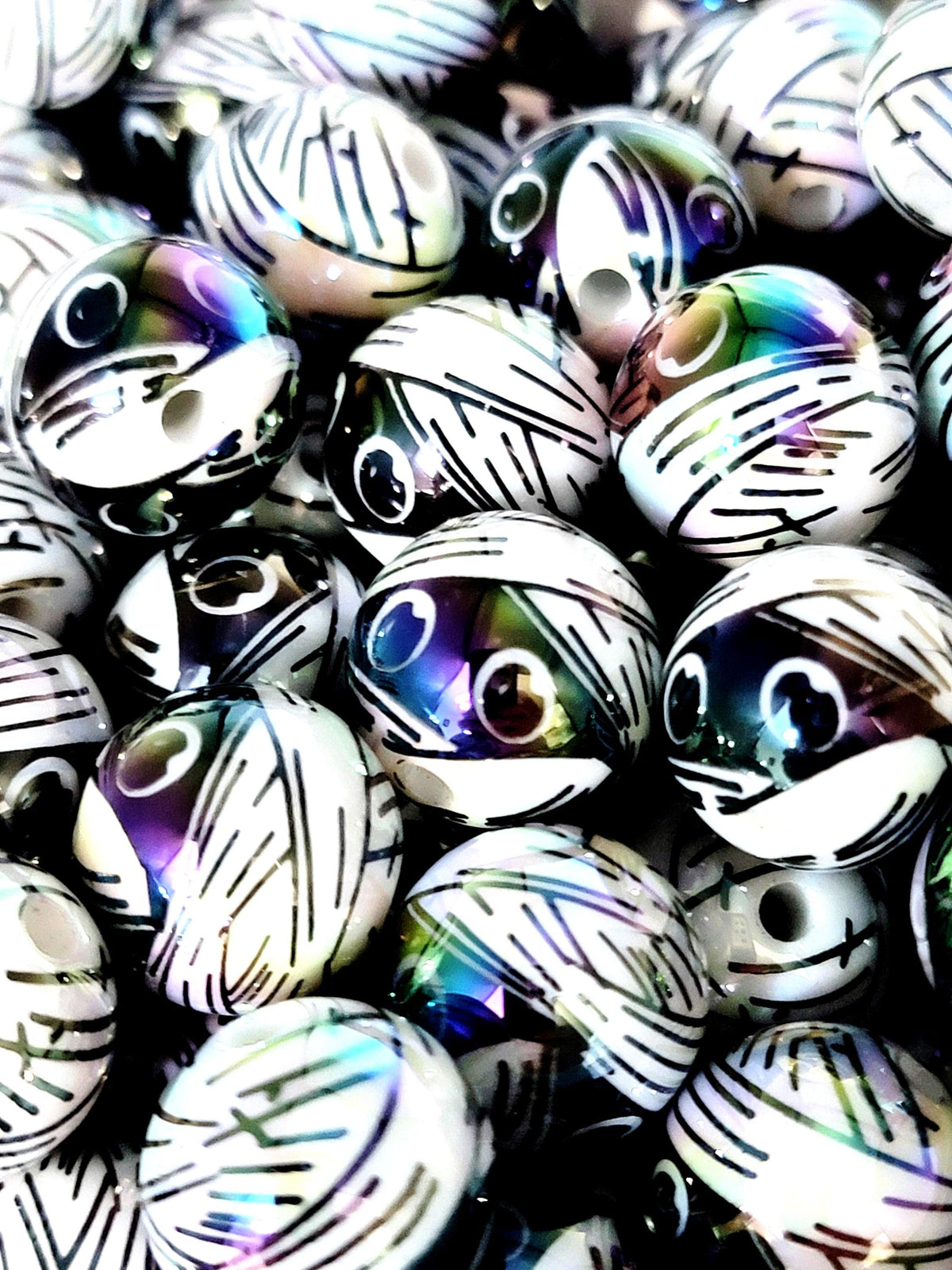 16mm Halloween Mummy Acrylic Beads (Set of 10) – Spooky Chunky Beads for Bags, Pens & Keychains