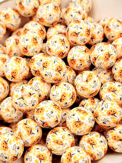 15mm Halloween Pumpkin Witch Silicone Bead – Orange and Black Spooky Round Focal Bead for Pens & Wristlets