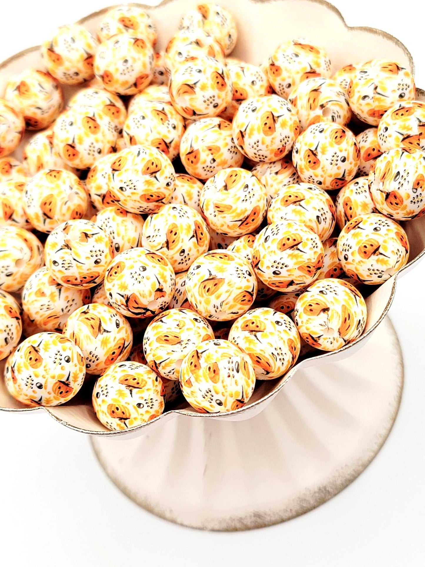 15mm Halloween Pumpkin Witch Silicone Bead – Orange and Black Spooky Round Focal Bead for Pens & Wristlets
