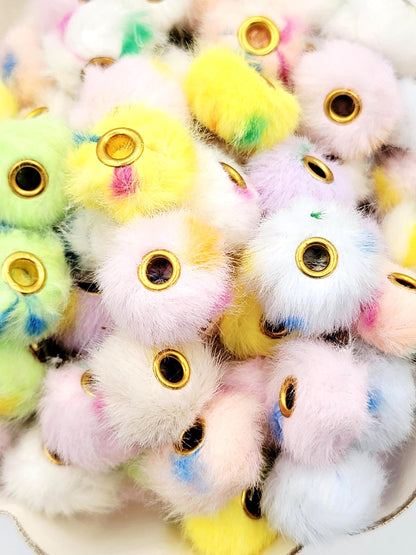 Pastel Confetti Mixed Color Fuzzy Faux Fur Beads - Large Hole Pom Pom Spacer Beads for Pens (Set of 10)