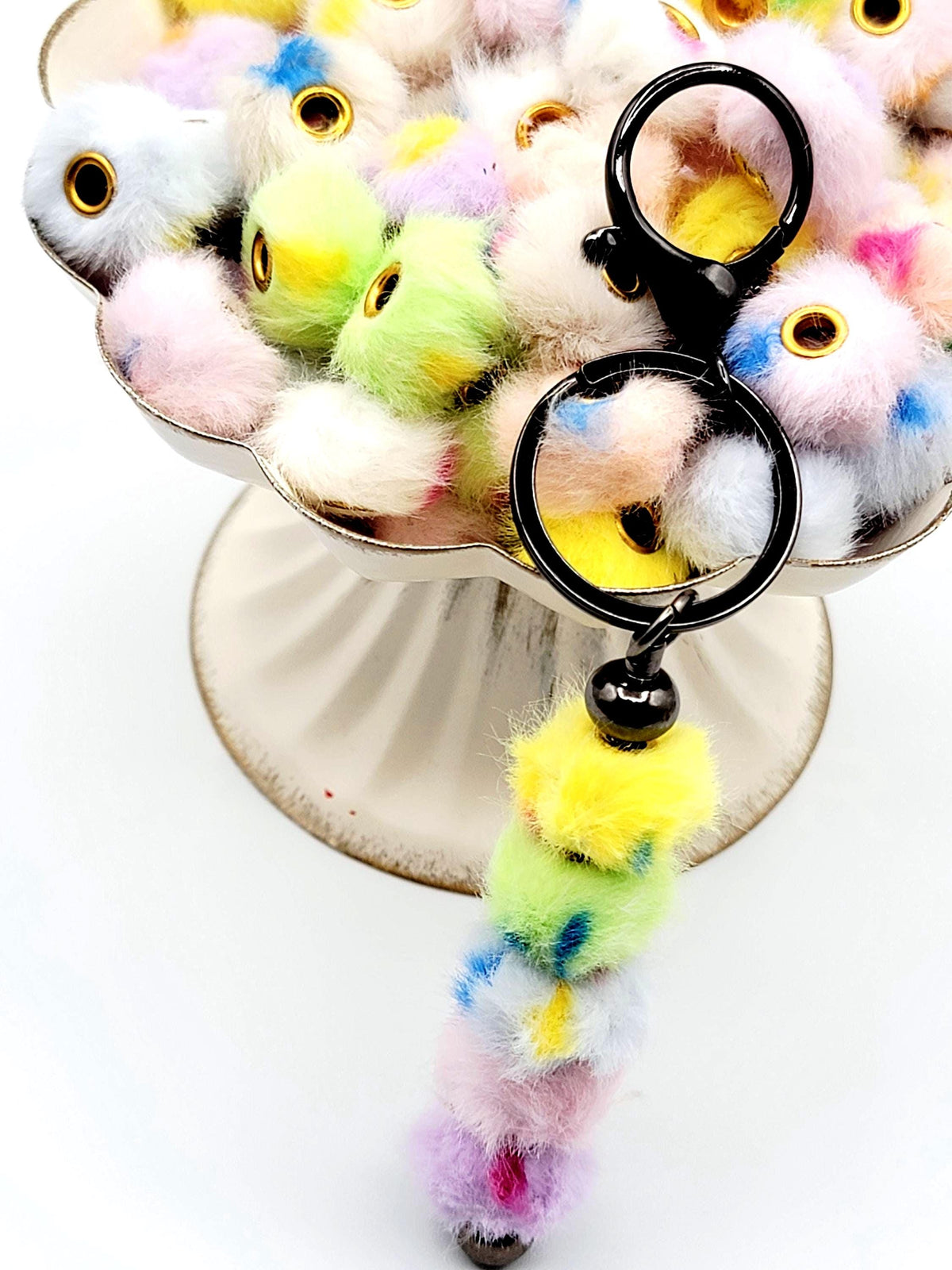 Pastel Confetti Mixed Color Fuzzy Faux Fur Beads - Large Hole Pom Pom Spacer Beads for Pens (Set of 10)